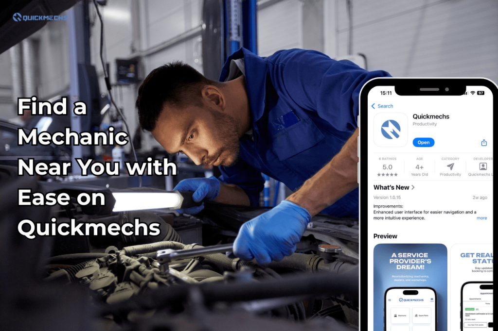 Driver using phone to find a nearby mechanic in Cobb County with the QuickMechs app