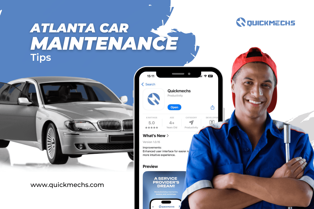 Atlanta mechanic checking car engine during routine maintenance service