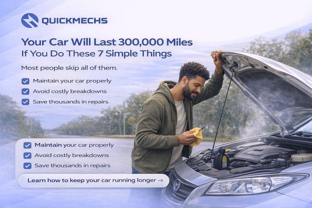 Man inspecting his car engine with hood open, illustrating simple car maintenance habits that help extend a vehicle’s lifespan to 300,000 miles